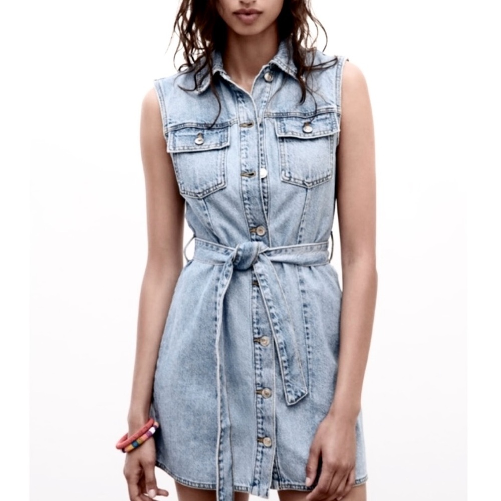 Denim Sleeveless Belted Dress